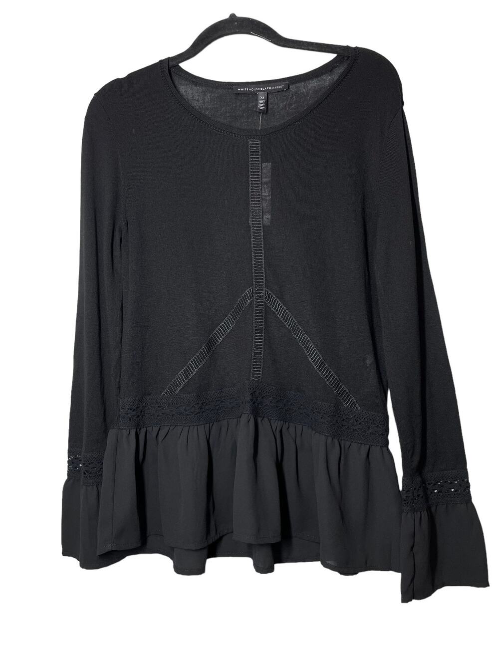 White House Black Market Boho Peplum Sweater Ladder Stitch Crochet XS New WHBM